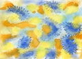 Watercolor paint abstract Background of Splot and Splash. Yellow, brown and blue Spot and Blop texture. Backdrop of Royalty Free Stock Photo