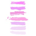 Watercolor paint brush strokes set of pink, neon purple ink splatters. Grunge paintbrush texture, abstract blobs and splashes, Royalty Free Stock Photo