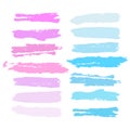 Watercolor paint brush strokes set of pink, neon purple ink splatters. Grunge paintbrush texture, abstract blobs and splashes, Royalty Free Stock Photo