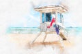 Watercolor paint effect of lifeguard tower in Fort Lauderdale Royalty Free Stock Photo