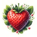 watercolor paint strawberry heart shape on white love symbol Royalty Free Stock Photo