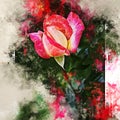 Watercolor painted beautiful stylized pink rose Royalty Free Stock Photo