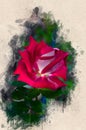 Watercolor painted beautiful stylized red rose