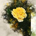 Watercolor painted beautiful stylized yellow rose