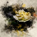 Watercolor painted beautiful stylized yellow rose