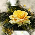 Watercolor painted beautiful stylized yellow rose