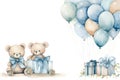 Watercolor painted birthday banner consisting of gifts Celebratory decorations and balloons, soft pastel shades against