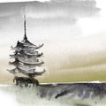 Watercolor painted chinese landscape Royalty Free Stock Photo