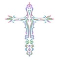 Watercolor painted cross, religious Christian design of Easter and Good Friday symbol of Jesus Christ or God in pretty colors