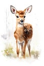 watercolor painted cute deer, realistic style, isolated on white , AI Generated Royalty Free Stock Photo