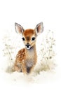 watercolor painted cute deer, realistic style, isolated on white , AI Generated Royalty Free Stock Photo