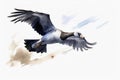 Watercolor painted grey goose on a white background