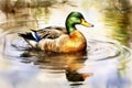 Watercolor painted mallard duck on a white background Royalty Free Stock Photo