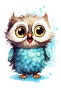 watercolor painted owl, cartoon style, isolated on white , AI Generated Royalty Free Stock Photo