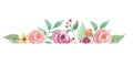 Watercolor Painted Peach Floral Flowers Border Leaves Berries Royalty Free Stock Photo