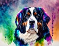 Watercolor Portrait of Bernese Mountain Dog, colorful, Adult Dog, Pet, Art, AI Generated Royalty Free Stock Photo
