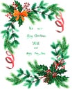 Watercolor painted reeting card with holly plant and lettering