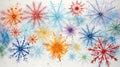 Watercolor painted winter colorful snowflakes abstract background. Generative AI