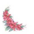 Watercolor painted frame Red Poinsettia flowers, leaves with stains Christmas, New Year illustration Royalty Free Stock Photo