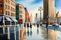Watercolor painting of Abstract art of cityscape Royalty Free Stock Photo