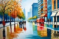 Watercolor painting of Abstract art of cityscape Royalty Free Stock Photo