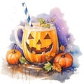 Watercolor painting abtract colorpastel tone sweet dessert on halloween day