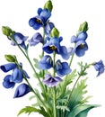 Watercolor painting of Aconite flower. AI-Generated.