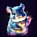 watercolor painting of a adorable, innocence, charm baby chinchilla . Gray and white fur with hints, soft and fluffy. Large, round
