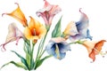 Watercolor painting of Angel\'s trumpet flower. Ai-Generated