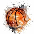 Watercolor Painting Of Basketball Shot On White Background