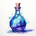 Watercolor painting of beautiful bottles with magical potion. Generative AI