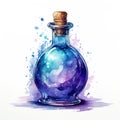 Watercolor painting of beautiful bottles with magical potion. Generative AI