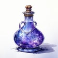 Watercolor painting of beautiful bottles with magical potion. Generative AI