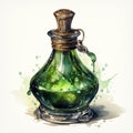 Watercolor painting of beautiful bottles with magical potion. Generative AI