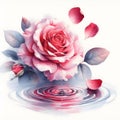 Watercolor painting of a beautiful rose and water drops on a white background Royalty Free Stock Photo