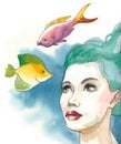 Girl and fishes Royalty Free Stock Photo