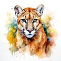 Watercolor painting of a big cat, isolated on white background. generative AI Generative AI Royalty Free Stock Photo