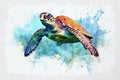 Watercolor painting of Big sea turtle - ai generated Royalty Free Stock Photo