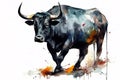 Watercolor painting of black bull on white background. Wildlife Animals. Illustration, generative AI Royalty Free Stock Photo