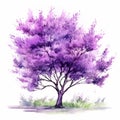 Purple Tree Watercolor Painting Illustration: Delicate And Bold Nature-inspired Art Royalty Free Stock Photo