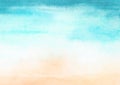 Watercolor painting blue ocean wave on sandy beach background.  Abstract blue sea and beach summer background for banner, invitati Royalty Free Stock Photo