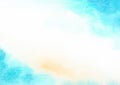 Watercolor painting blue ocean wave on sandy beach background.  Abstract blue sea and beach summer background for banner, invitati Royalty Free Stock Photo