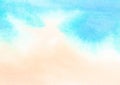 Watercolor painting blue ocean wave on sandy beach background.  Abstract blue sea and beach summer background for banner, invitati Royalty Free Stock Photo