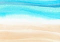 Watercolor painting blue ocean wave on sandy beach background. Abstract blue sea and beach summer background for banner, invitati Royalty Free Stock Photo