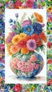 Watercolor painting of bouquet of colorful flowers in a vase Royalty Free Stock Photo