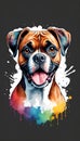 Colorful watercolor cute Boxer dog illustration on black background Royalty Free Stock Photo