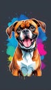 Colorful watercolor cute Boxer dog illustration on black background Royalty Free Stock Photo