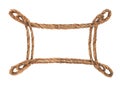 Watercolor painting of Brown rope frame with knots. Royalty Free Stock Photo