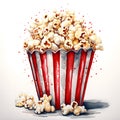 Watercolor painting of a bucket of popcorn. Royalty Free Stock Photo