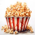 Watercolor painting of a bucket of popcorn. Royalty Free Stock Photo